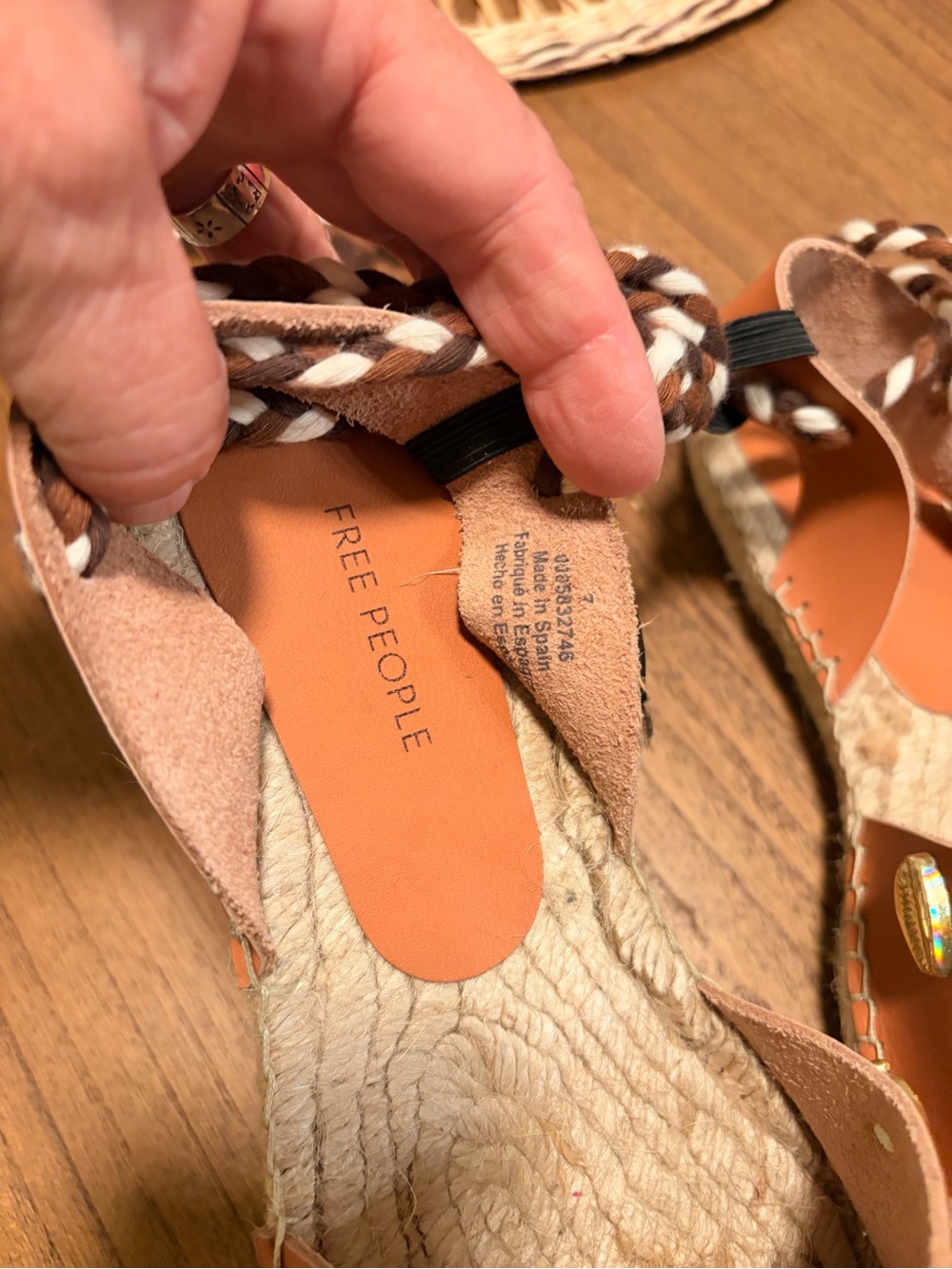 Free People Cowrie Shell Tan Leather Espadrille Sandals - Picture 3 of 8